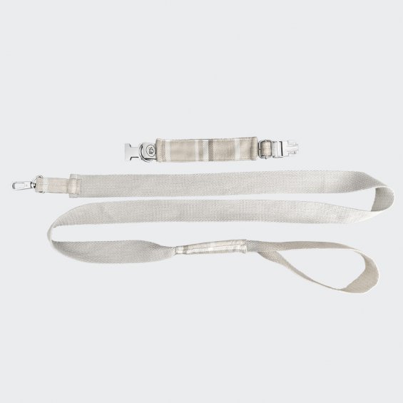 Set collar and leash checkered beige